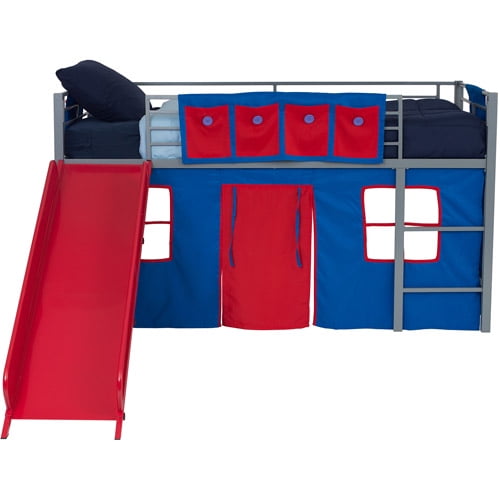 Boys Twin Metal Loft Bed With Slide Grey And Red Walmart Com
