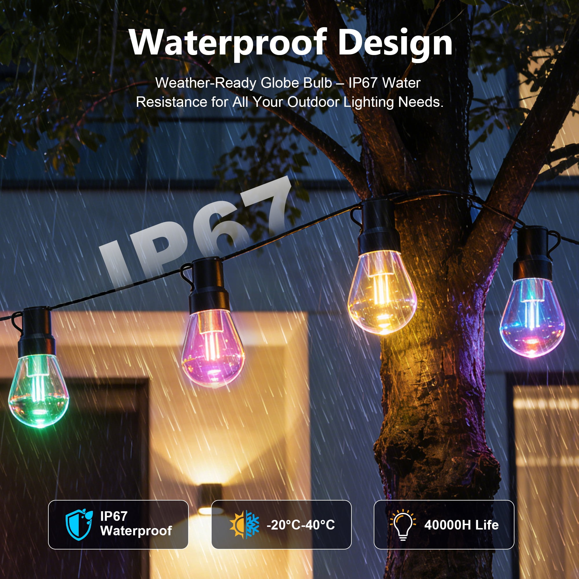 150FT RGB+IC Outdoor String Lights, Outside Light Dimmable Shatterproof LED Bulbs, IP67 Waterproof Chasing Effect Lighting DreamColor Patio Strip Lights for Backyard, Balcony, Outdoor Living