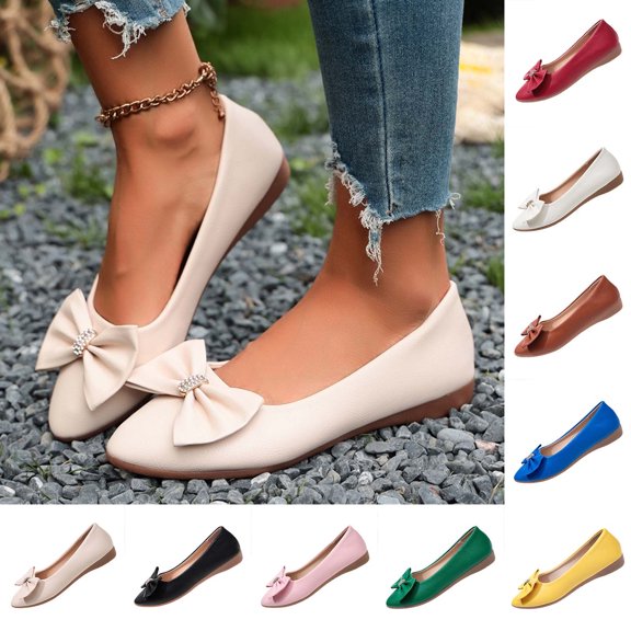 Taqqpue Women Shoes Flats Under 15 Women's Fashionable Casual Versatile Plus Size Loafers Solid Color Round Toe Closed Toe Flat Soft Sole for Women