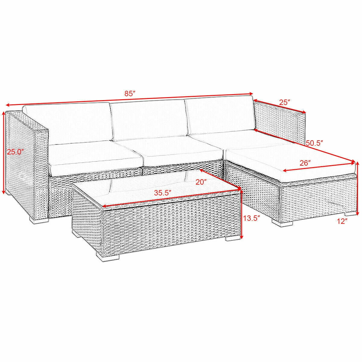 Gymax Rattan Wicker Table Shelf Garden Sofa 5 Pcs Patio Furniture Gymax Rattan Wicker Table Shelf Garden Sofa 5 Pcs Patio Furniture Set W Cushion Brown