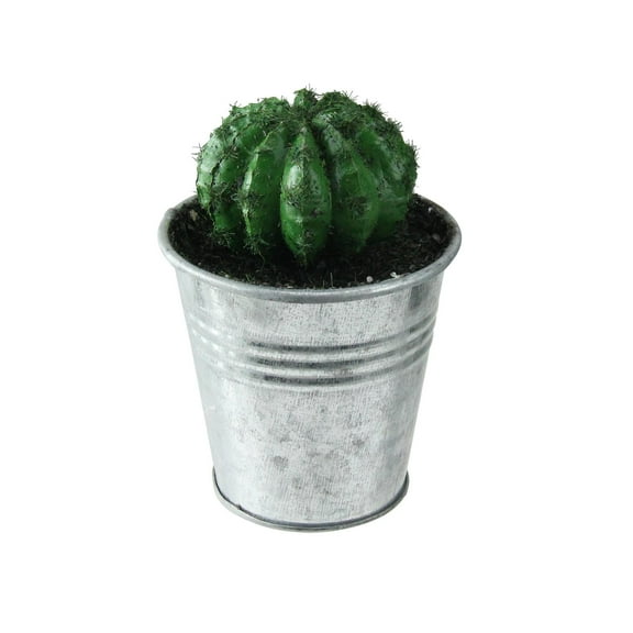 3.5" Adorable Tropical Green Mini Artificial Cactus in Tin Pot