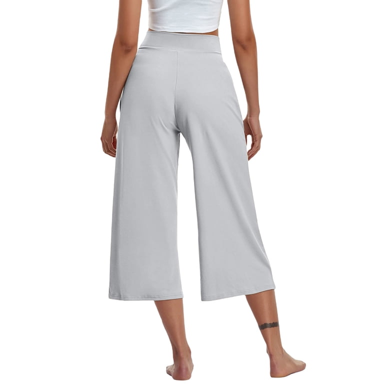 Spandex Wide Leg Capris Crossover High Waisted Stretch Yoga Capri