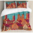 thumbnail image 1 of Amsterdam Duvet Cover Set Queen Size, Vertical Computer Graphics of Retro Buildings, Decorative 3 Piece Bedding Set with 2 Pillow Shams, Cadet Blue Burnt Sienna Dried Rose Sand Brown, by Ambesonne, 1 of 3