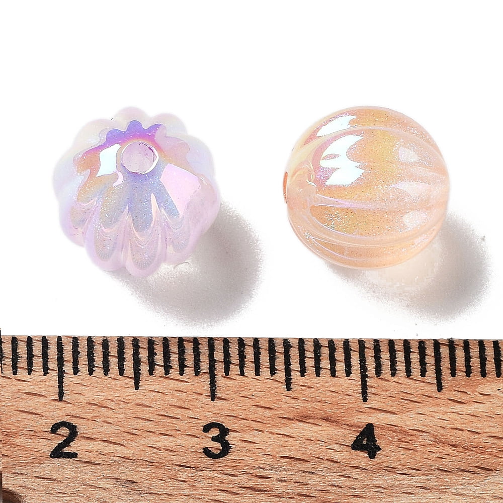 UV Plating Transparent Acrylic Beads Iridescent Luminous Beads Glow in the Dark Pumpkin Mixed Color 11mm Hole: 1.8mm