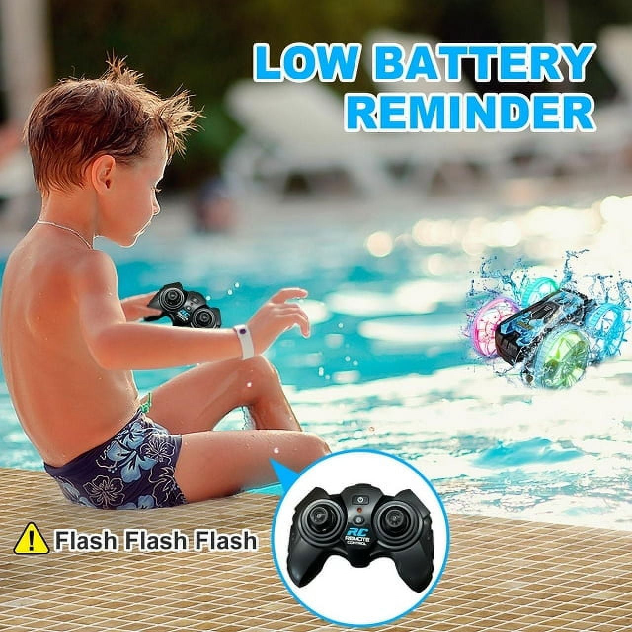 Amphibious Remote Control Cars Toys, Amphibious Waterproof 4WD RC Stunt Car Toys for Kids, 2.4 GHz 360° Rotating RC Drift Cars with LED Light, Toy Cars Gifts for 3-12 Year Old Boys Girls,Blue