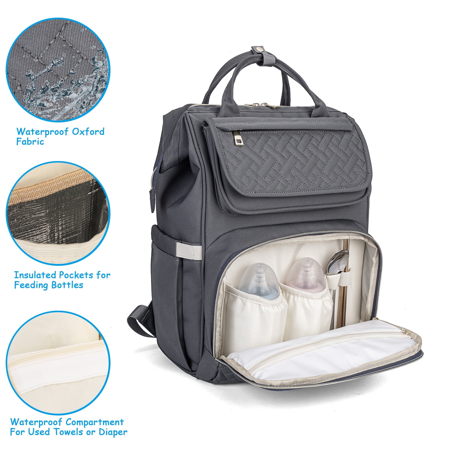 Baby Diaper Bag Backpack Tote Backpack Stroller Hanging Bag Travel Nappy Bag with USB Charging Port for Outdoor Working Mommy Bag(Gray)