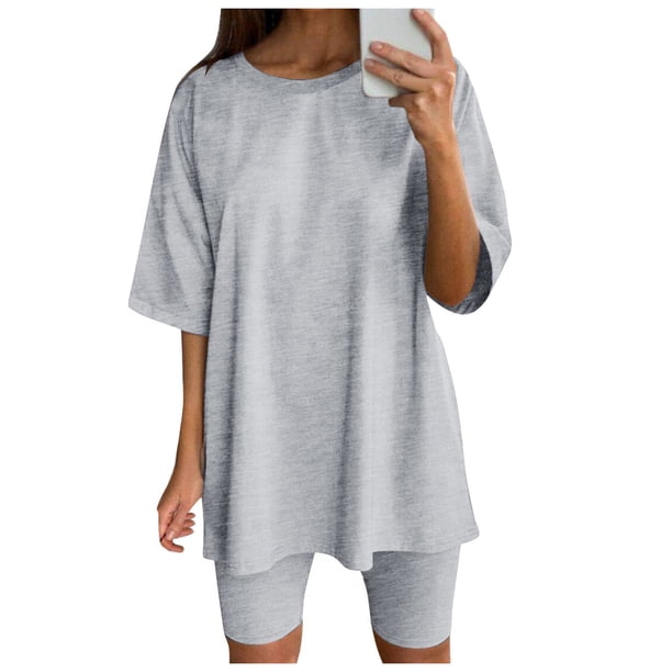 Conjunto deportivo de manga corta y pantalones cortos para mujer, para yoga y running - S-XXXL