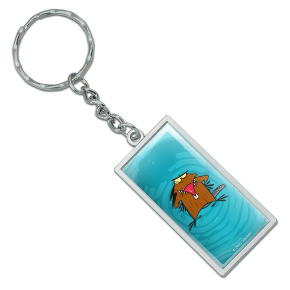 Rectangle Angry Beavers Daggett Keychain in Chrome Plated Metal