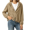 thumbnail image 6 of Women Linen Hooded Crop Jacket, Button Front Long Sleeve Drawstring Hem Shacket with Pockets, Lightweight Loose Fit Casual Coat Brown XL(XL), 6 of 9