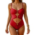 thumbnail image 6 of yueewhu Women One Piece Swimsuit Ring Linked Swim Bathing Suit Sexy Cut Out Monokini Swimwear (Red, XL), 6 of 8