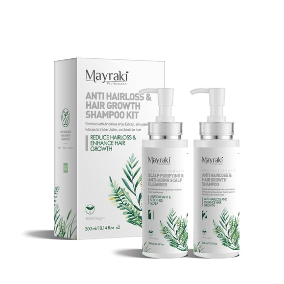 Mayraki Kit de champú antipérdida y voluminizador para cabello tratado con color | Champú de crecimiento clarificante para cabello más grueso | 300ml | 10.14 onzas líquidas x2
