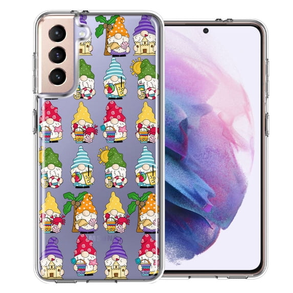 MUNDAZE Samsung Galaxy S21 Plus Summer Beach Cute Gnomes Sand Castle Shells Palm Trees Double Layer Phone Case Cover