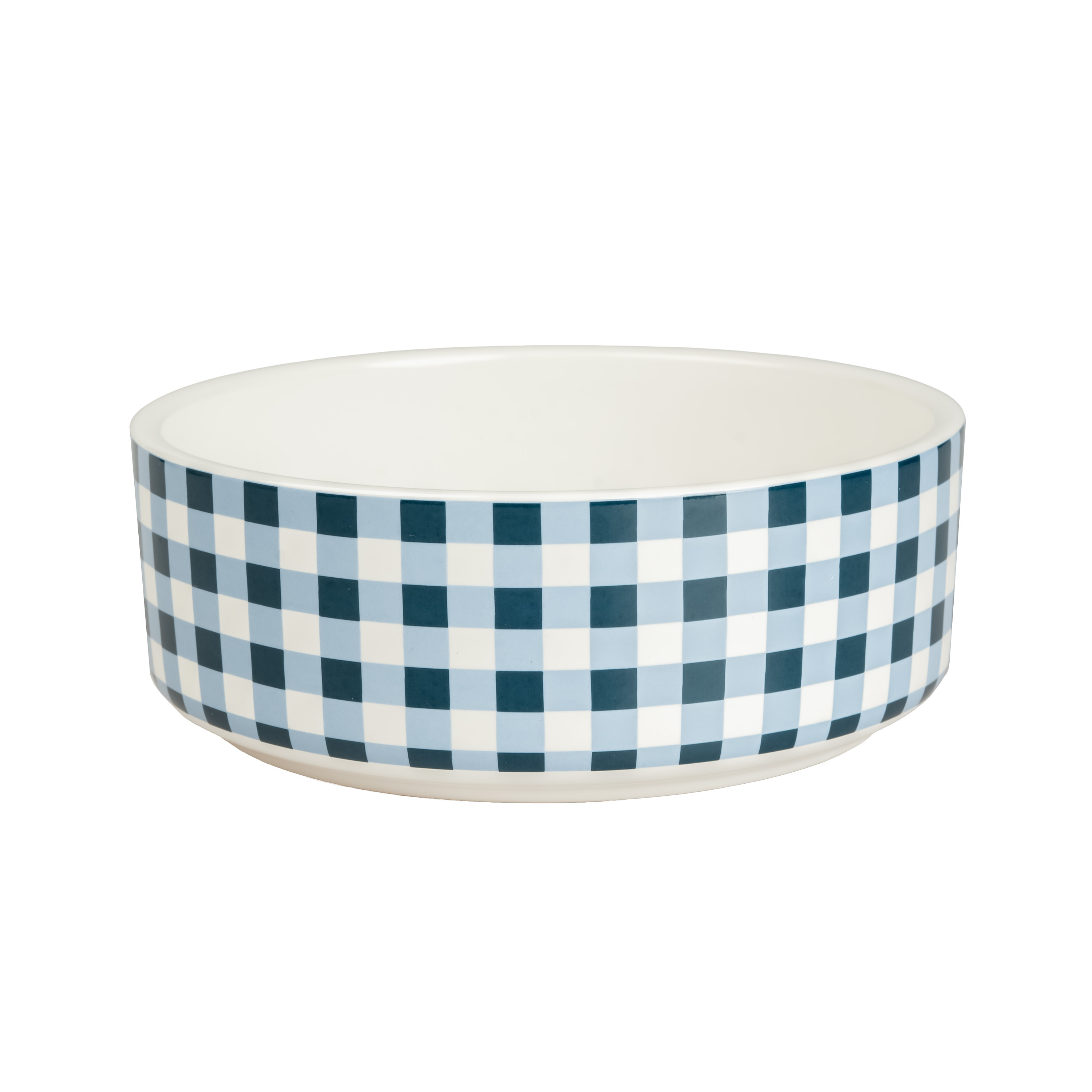 Doggy Parton, Dog Bowls, Rustic Checkered Pet Bowl, Blue, Medium