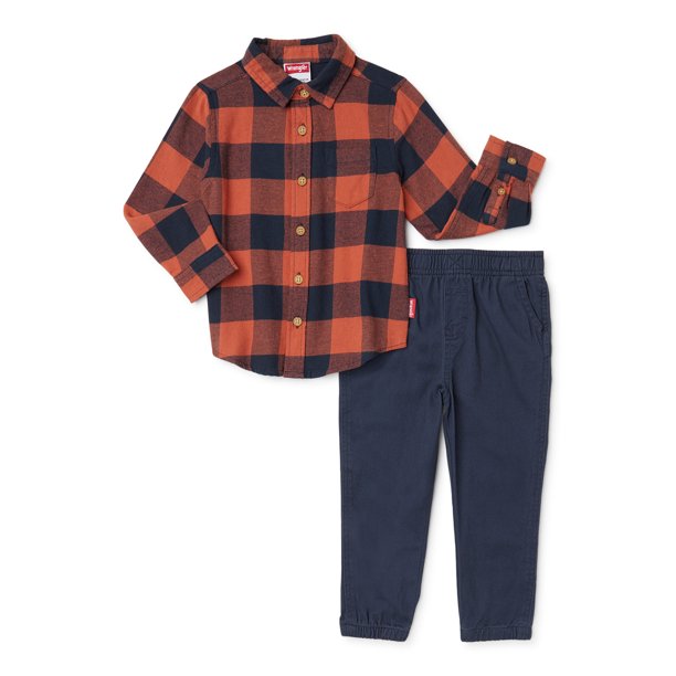 Wrangler Toddler Boys Long Sleeve Flannel ButtonUp Shirt Outfit Set