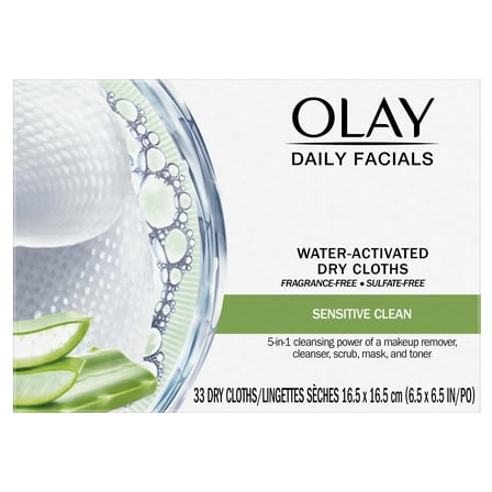 Olay Sensitive 4-In-1 Daily Facial Cloths, 33 Count (Pack of 2)