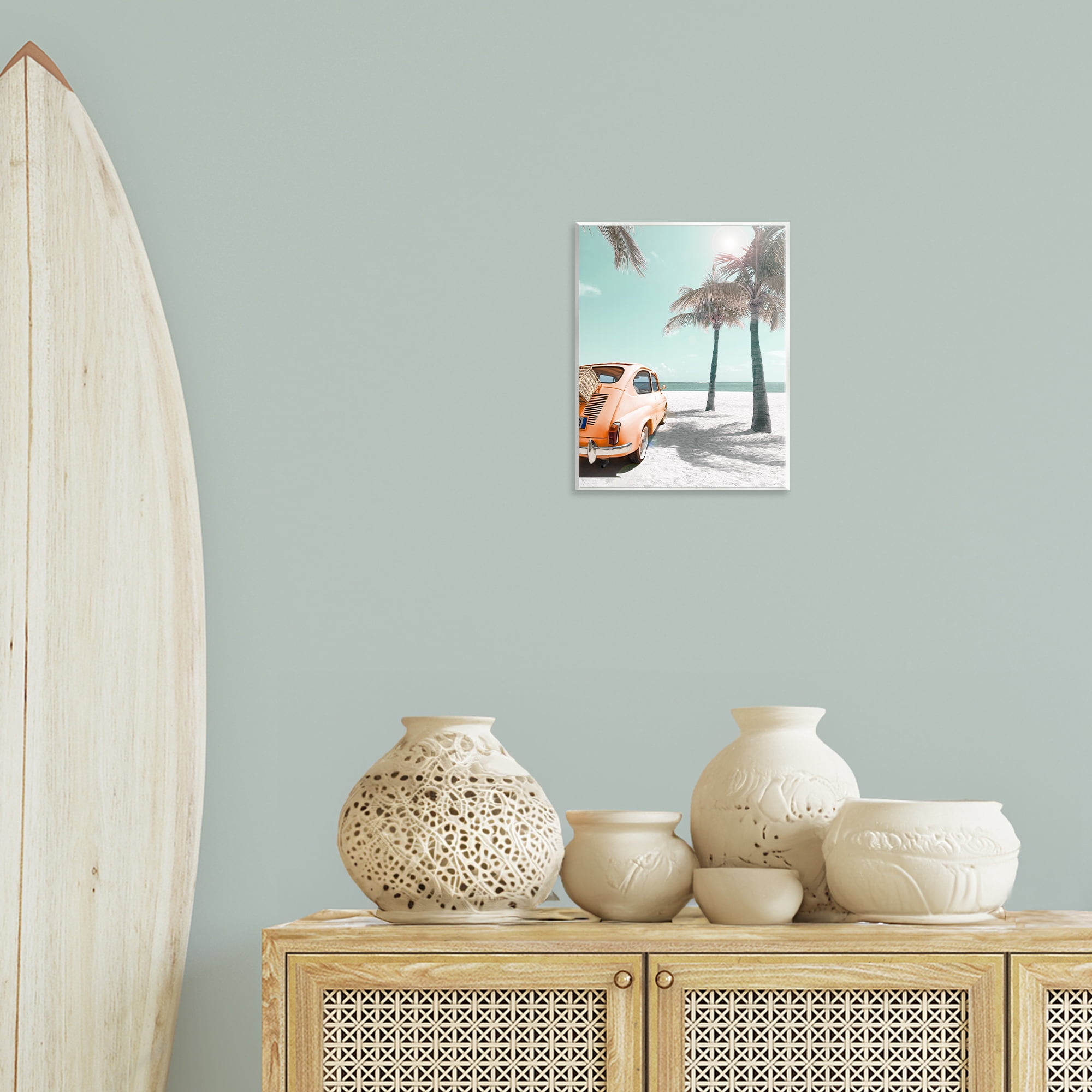 Stupell Industries Orange Car on Beach Coastal Painting Unframed Art Print Wall Art, 11 x 14