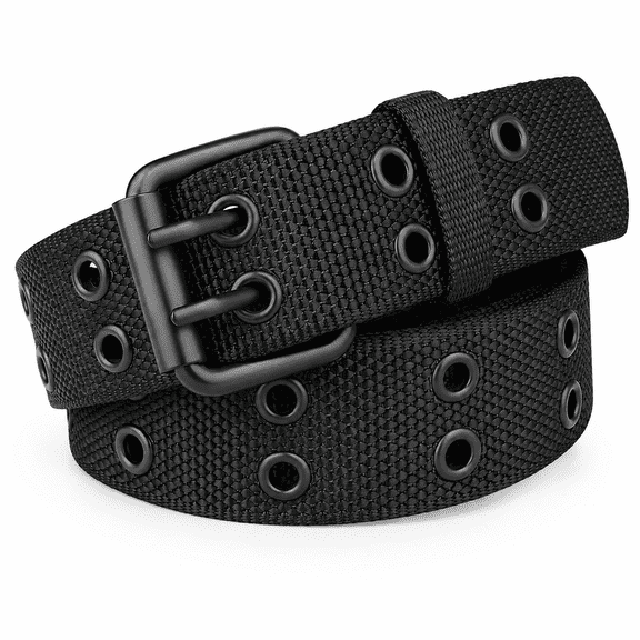 FLORNIX Double Prong Belt, 43.31 in Black Grommet Nylon Belt for Men and Women, Unisex Belt