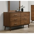 thumbnail image 4 of Walnut Finish 4pc Bedroom Set Full Size Bed Dresser Mirror Nightstand Casual Beige Fabric Panel Upholstered HB, 4 of 10