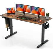 Electric Stand up Desk, 63 Wide Desktop with Adjustable Height, Standing Computer Desk for Home Ofiice, Brown
