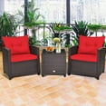 thumbnail image 2 of Gymax Ensemble de Conversation en Rotin pour Patio Extérieur 3 Pcs avec Table à Café Coussin Rouge, 2 of 10