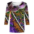 thumbnail image 5 of Aloohaidyvio Tops for Women,Mardi Gras Masks Womens Round Neck Spliced Printed Seven Sleeve T-Shirt Top,Mardi Gras Clothing Women, 5 of 5