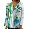 thumbnail image 3 of QATAINLAV Fall Long Sleeve Tops for Women Casual Button V Neck Oversized Pullover Floral Print Shirts Streetwear, Multicolor, M, 3 of 6