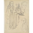 thumbnail image 2 of Théodore Valerio 12x14 Gold Ornate Wood Frame and Double Matted Museum Art Print Titled - Four Studies Of&nbsp;Youths, 2 of 4