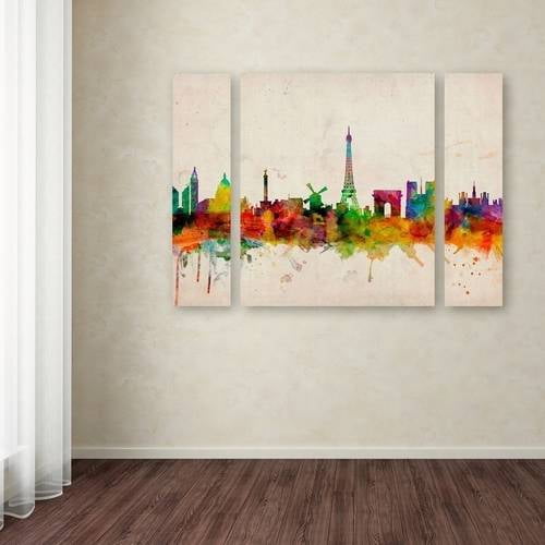 Trademark Fine Art "Paris Skyline" Canvas Art by Michael Tompsett Three Panel Set
