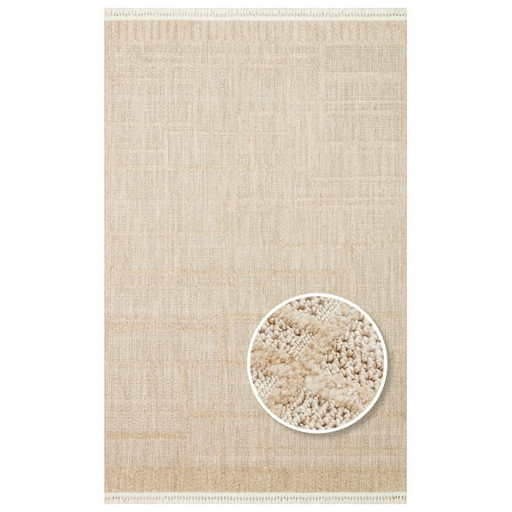 Bagheria Beige Modern Area Rugs for Living Room Jacquard Textured Modern Rugs Soft Geometric Rug for Bedroom Mid Century Washable Rug Non-Slip Bohemian Carpet Perfect for Dining Room Office Beige