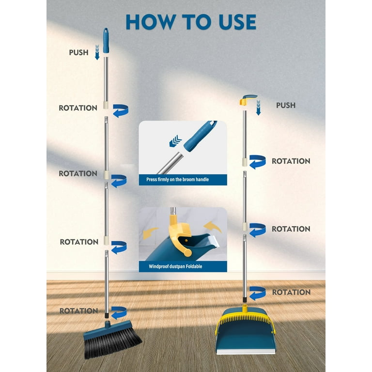 BIMZUC Upgrade 51.2'' Broom and Dustpan Set,Self-Cleaning with