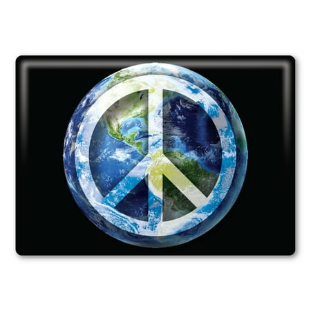 Mouse Rectangle Magnet - Peace Sign On Earth Rectangle Magnet Back Button