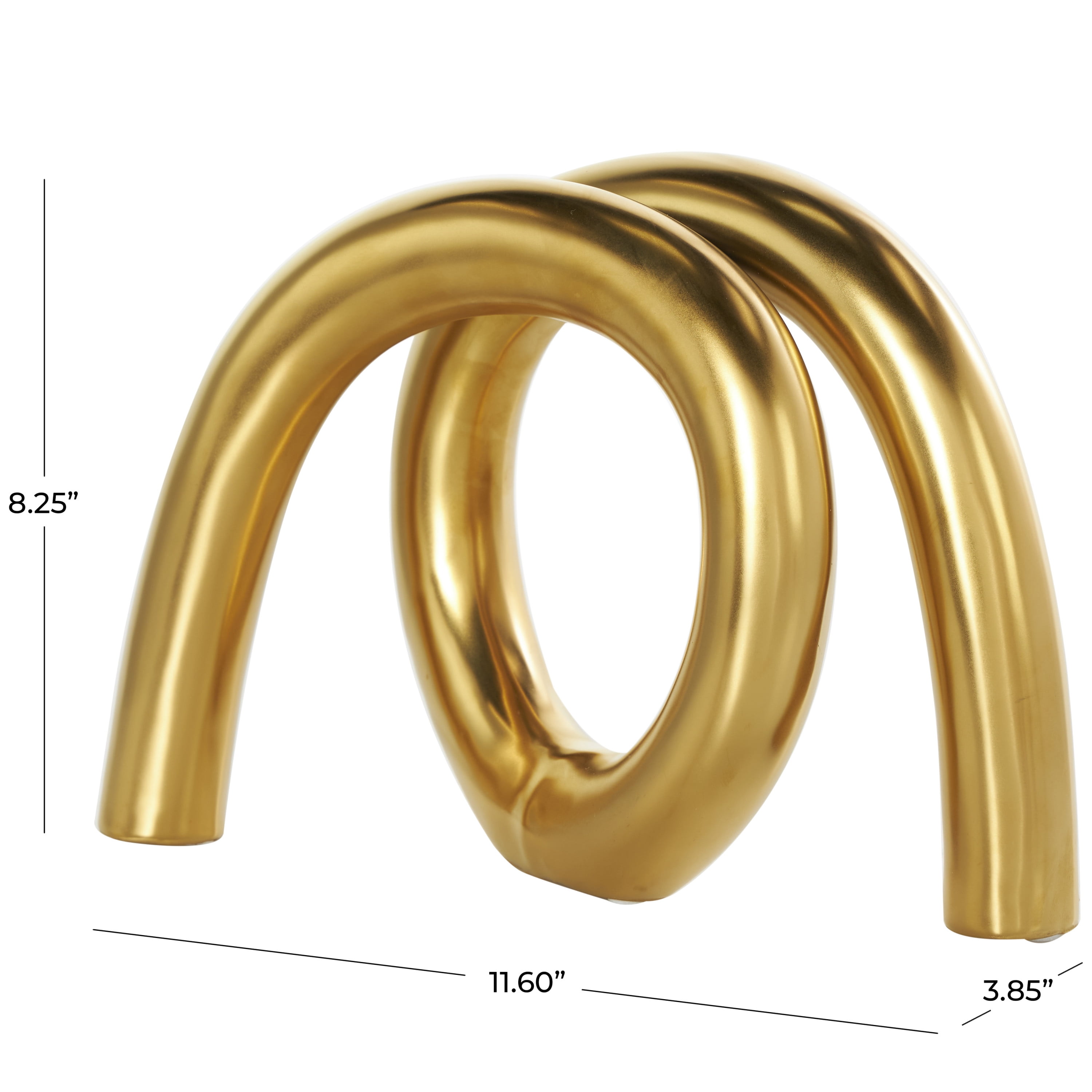 12" x 8" Gold Ceramic Rounded Loop Abstract Sculpture, by DecMode