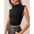 thumbnail image 4 of Camiseta sin mangas con cuello medio alto para mujer, camisa informal elegante de Color puro con pliegues laterales, sin mangas para citas, 4 of 8