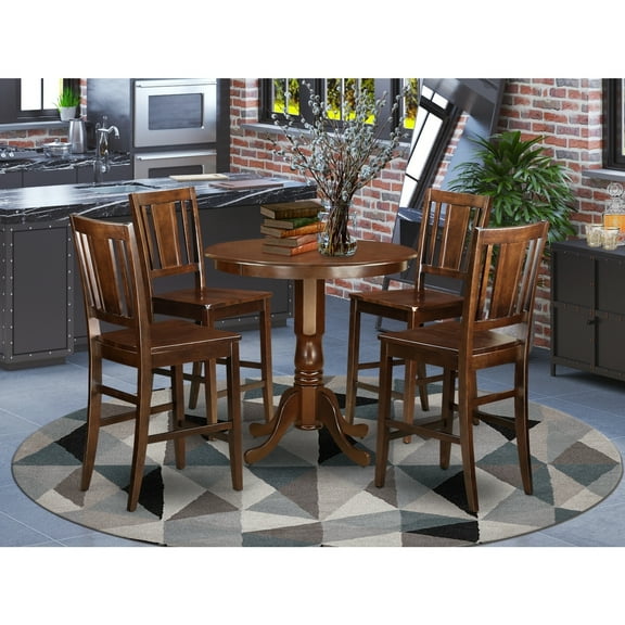 French Country Dining Set - Height Table & Chairs - Dark Mahogany Finish - Home Kitchen Furniture