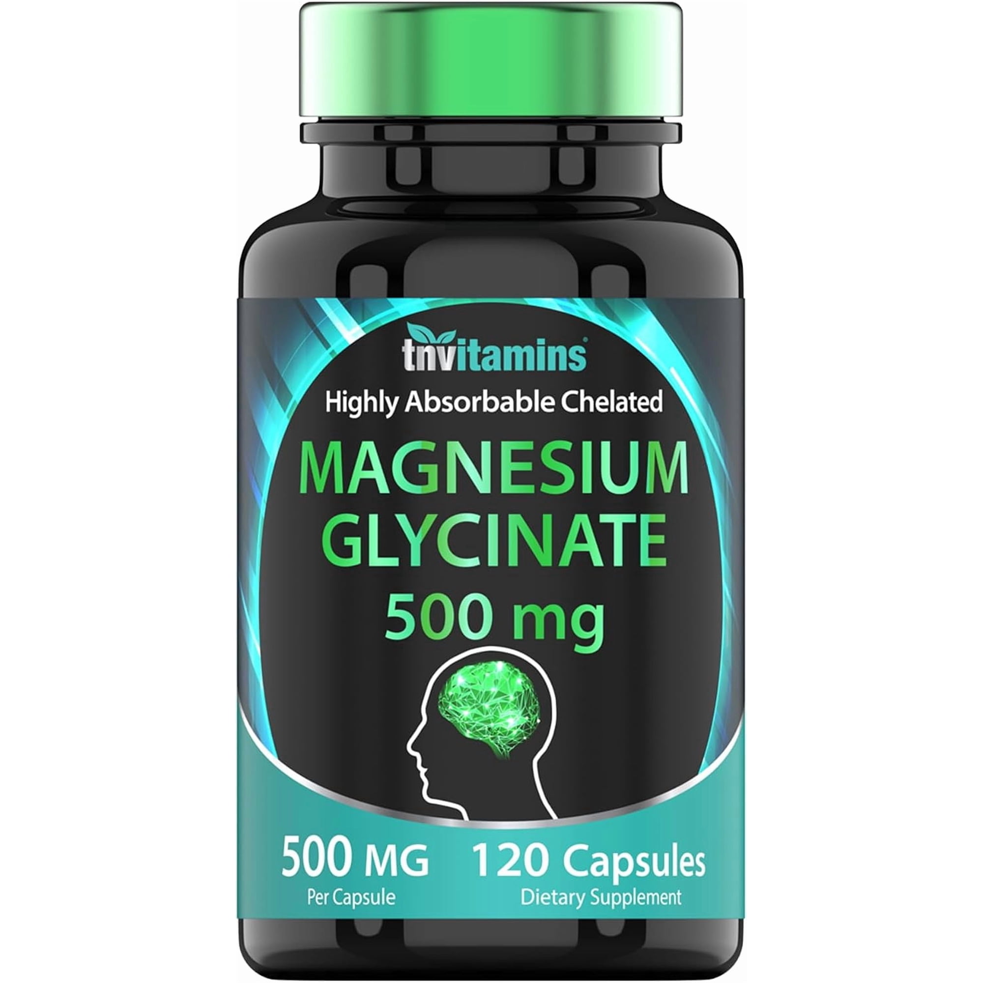 TNvitamins Magnesium Glycinate 500 Mg Per Capsule Dietary Supplements for Sleep Mood Stress Muscle and Nerve Health, 120 Count