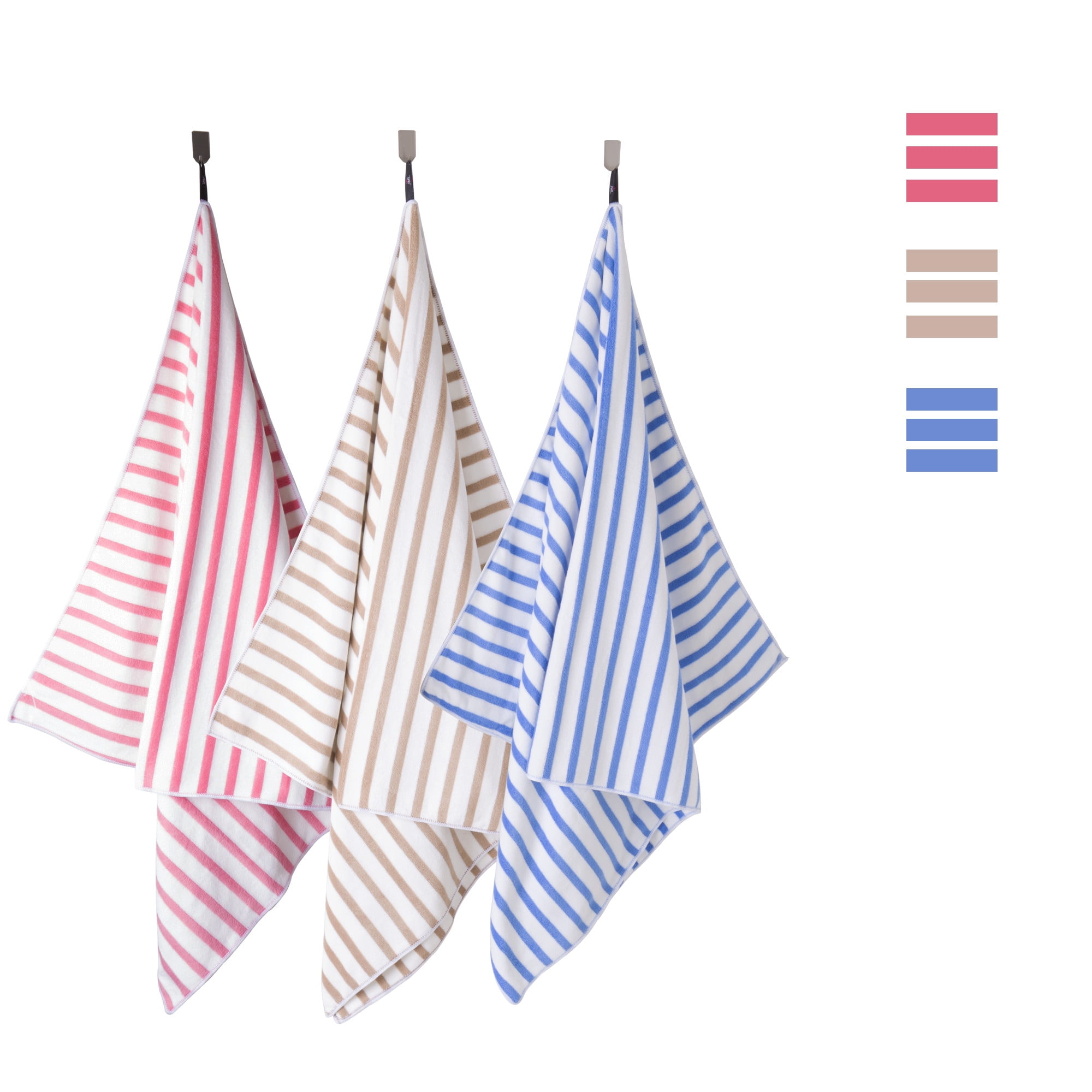 NC Bath Towels 2 Pack Cabana Stripe Striped Microfiber Bath Towel Set, 30"x60", Coffee