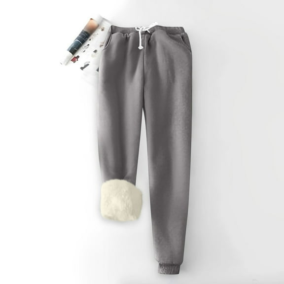 Womens Sweatpants Fleece Sherpa Lined Sweatpants with Pocket Thermal Leggings Winter Warm Sherpa Lined Joggers