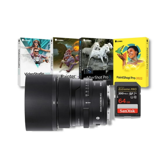 Sigma I Series 65mm f/2 DG DN Contemporary Full-Frame Multilayer Coating Lens (Sony E) Bundle with Software Suite and Memory Card (3 Items)