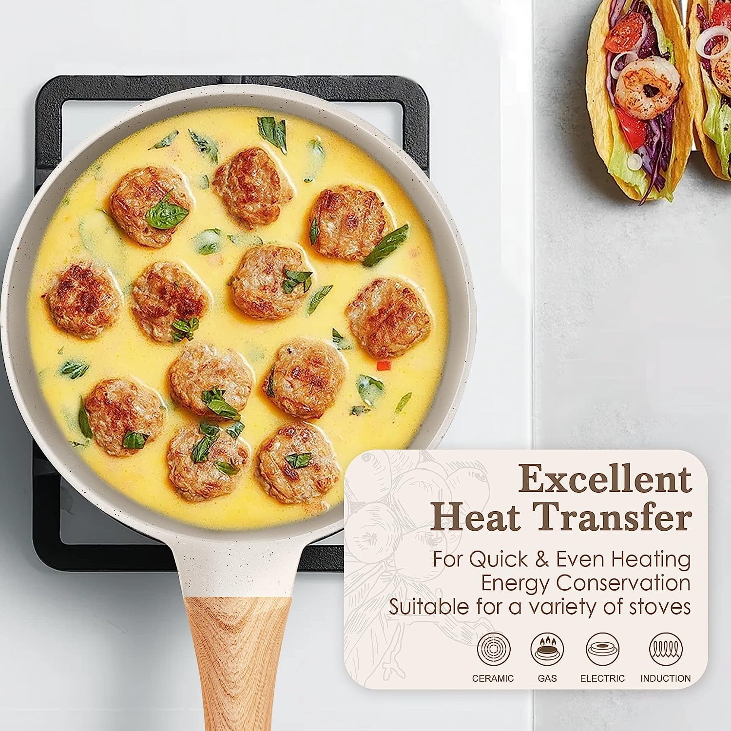 Non Stick Frying Pans Set with Lid -  Cookware for Healthy Cooking, Induction Compatible