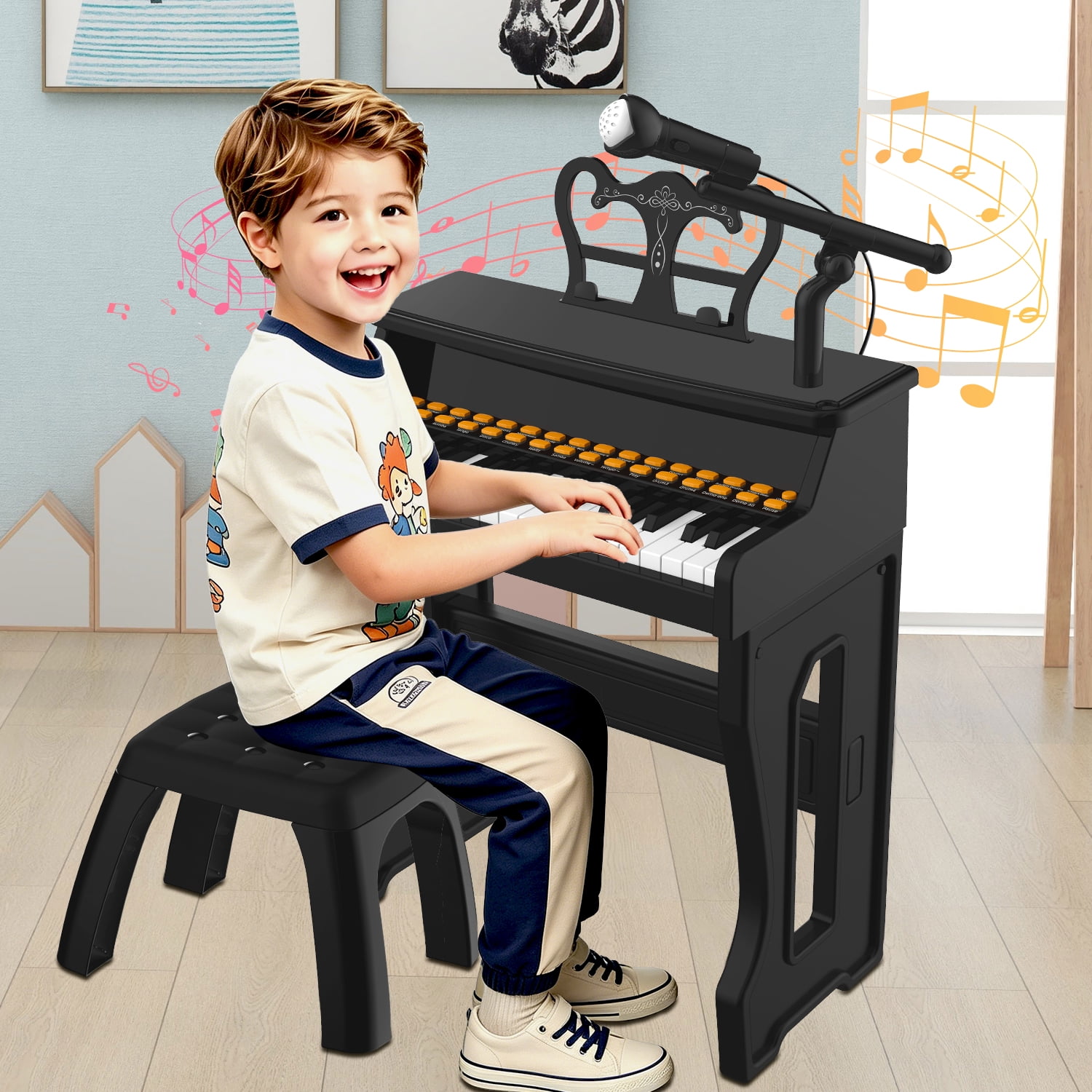 37 Keys Piano for Kids, Electronic Musical Instrument Toys for Baby, Mini Piano Tools for Beginners, Gifts for Age 3 +, Black