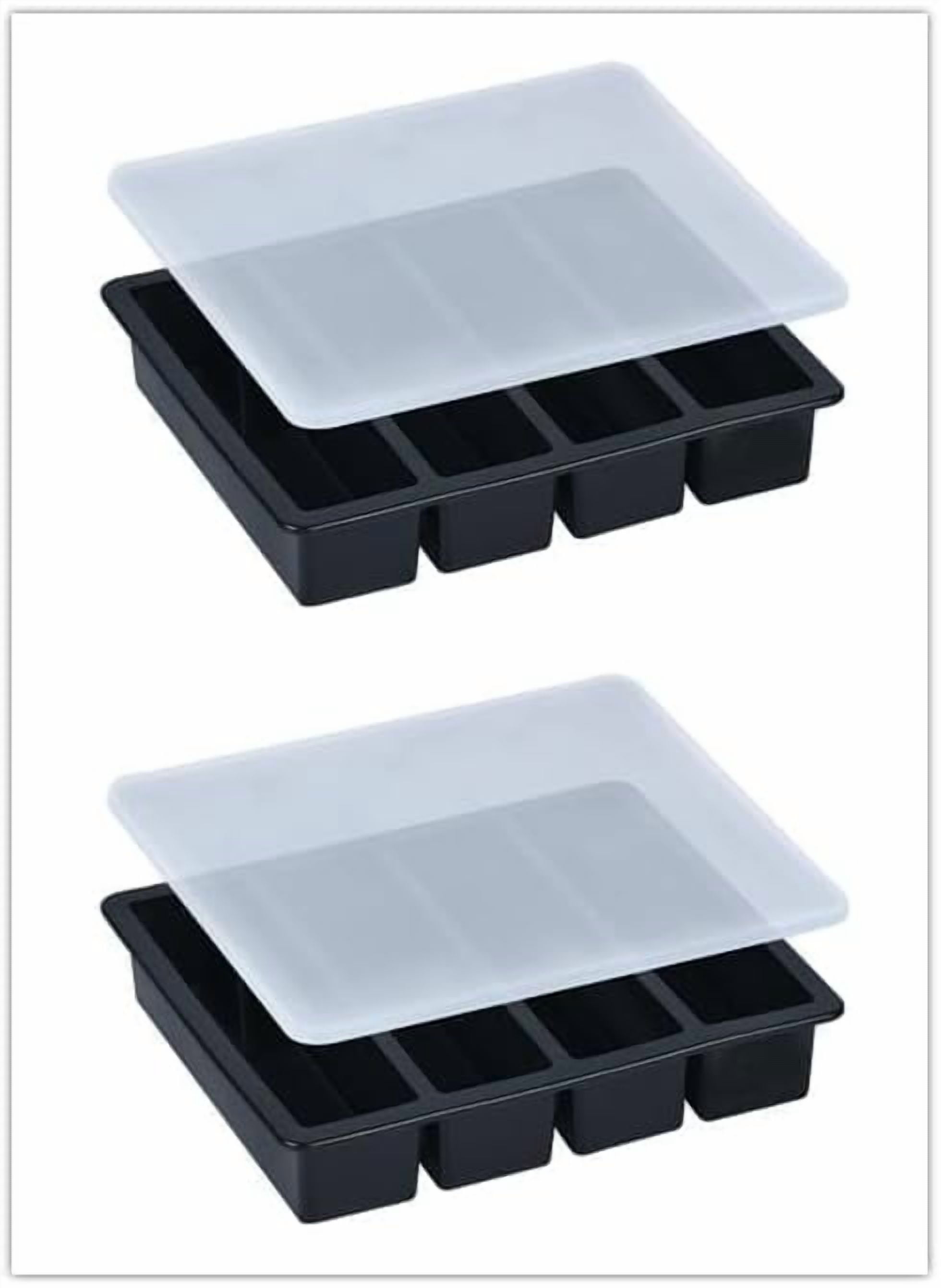 Large and Long Ice Cube Tray 2 Pack Silicone Freezing Container Sticks with Lid for Whiskey, Water Bottle, Food Leftovers and Baking