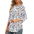 thumbnail image 4 of Women Floral 3/4 Length Sleeve Tops Summer Pleated Crewneck T Shirt Classic Basic Tee Tunic Blouses, 4 of 7