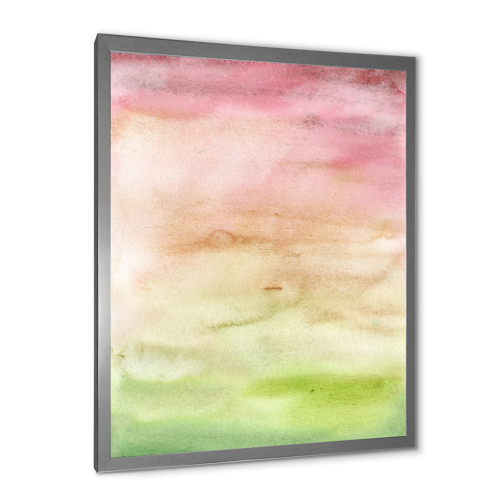 Designart 'Abstract Sunset With Pink Green and Beige' Modern Framed Art Print