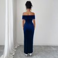 thumbnail image 4 of Laqbezok Women's Off-The-Shoulder Velvet Midi Dress, Sexy Ruched Bodycon Evening Gown, Elegant Asymmetrical Tulip Hem Cocktail Party Wedding Guest Dress, 4 of 5