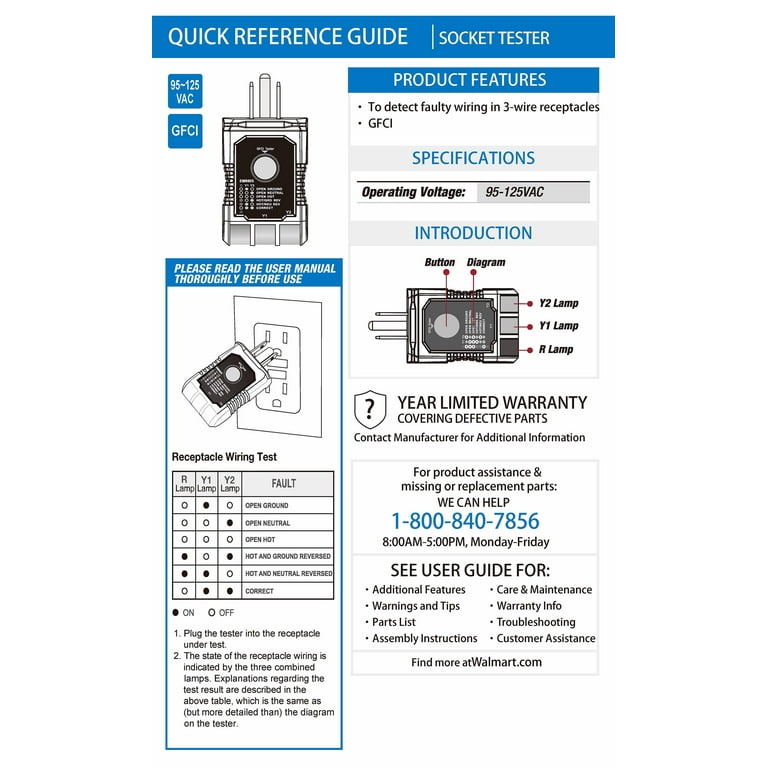 Hyper Tough GFCI Receptacle Tester Detects Wiring Faults in 95