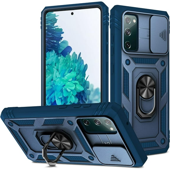 Case for Galaxy S20 FE, Shockproof Impact Resistant with Slide Lens Protective Cover Case for Samsung Galaxy S20 FE/S20 FE 5G (Blue Blue)