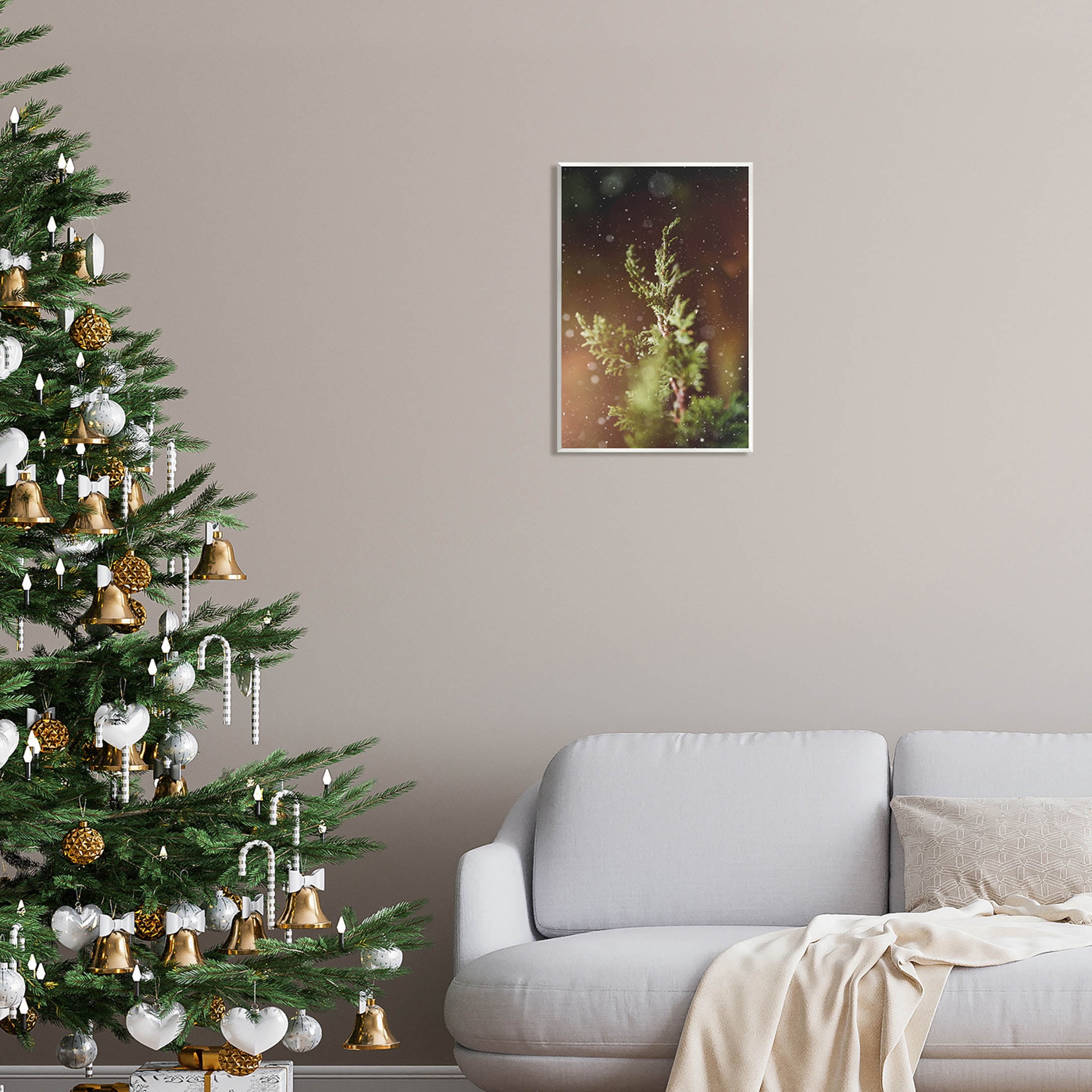 Winter Snowfall Night Pine Tree Holiday Photograph Unframed Art Print Wall Art