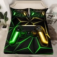 thumbnail image 2 of Castle Fairy Child Teens Adults Green Yellow Gamepads Twin Sheet Sets 3pcs,Abstract Futuristic Cubes Video Game Twin Fitted Sheet Microfiber,Neon Lights Gamer Breathable Flat Sheet, 2 of 7