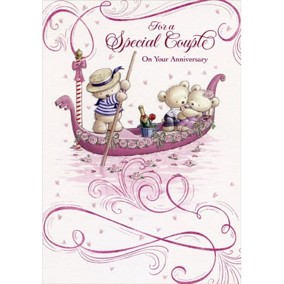 Designer Greetings Bears in Pink Gondola Anniversary Congratulations Card for Special Couple