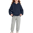 thumbnail image 5 of Girls Sweatsuits 2 Piece Fall Winter Cotton Fleece Warm Outfits 1-15Y Pullover Hoodie and Jogger Pants Set (9-10 Years, Navy&Gray), 5 of 8